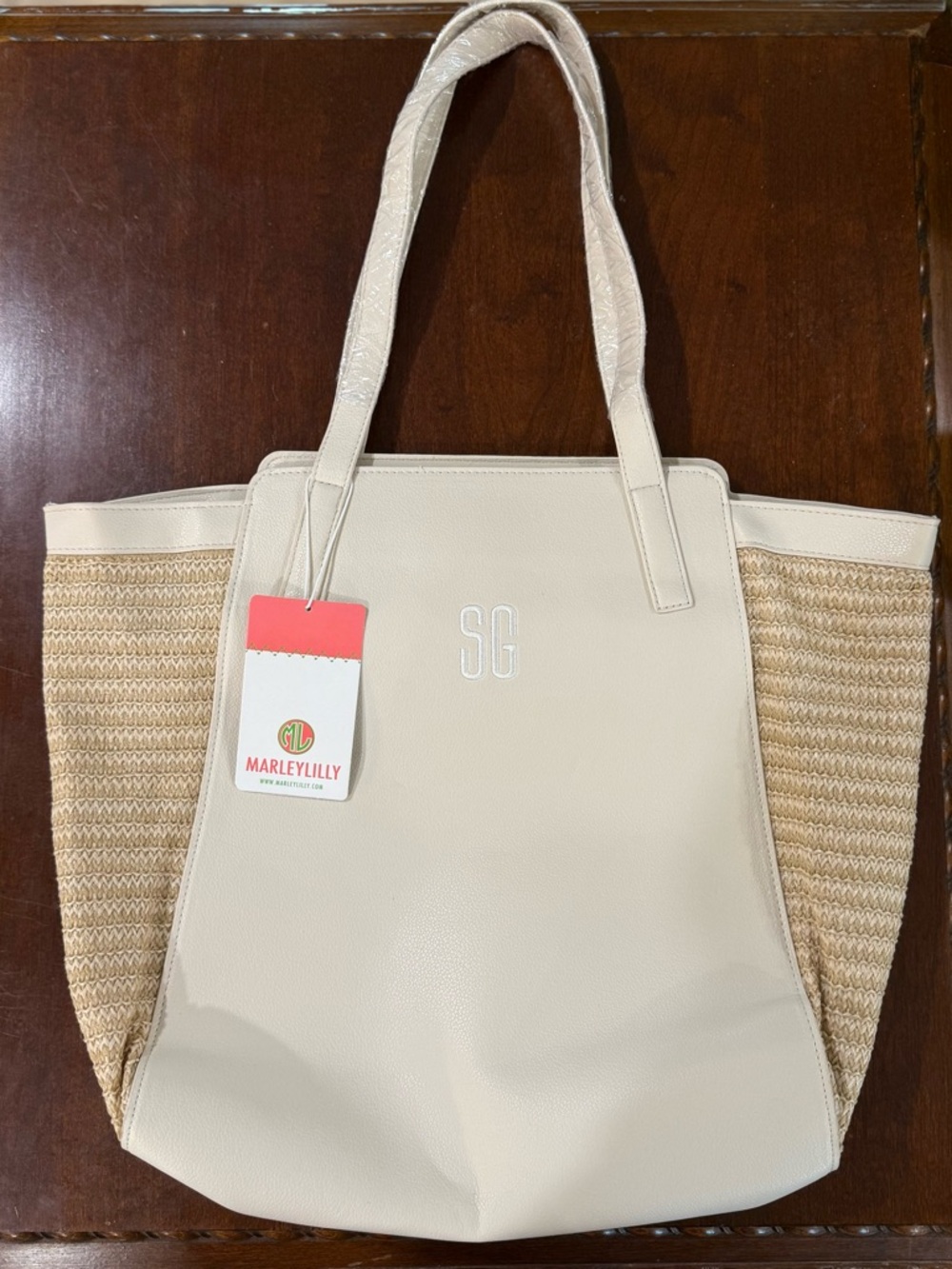 Cream Tote Bag with Woven Side Panels